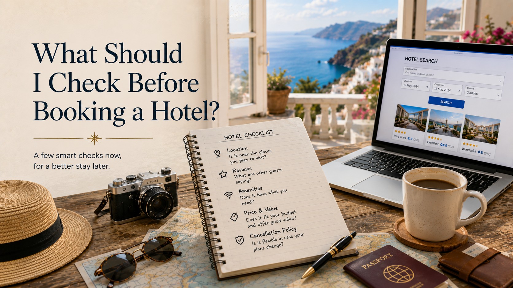 Travel planning and checking a hotel before booking
