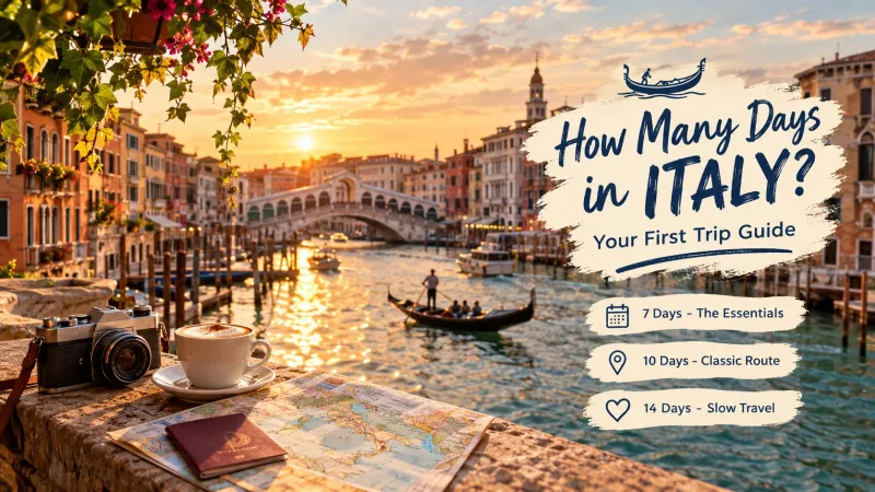 First-time traveller exploring a historic Italian city with a carry-on suitcase